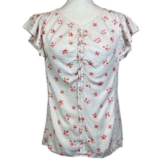 Rebecca Taylor Silk Blend Sleeveless Ruffle Top White Dot Floral Size 12 - Picture 1 of 11